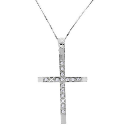 Λευκόχρυσος σταυρός Κ9 με αλυσίδα