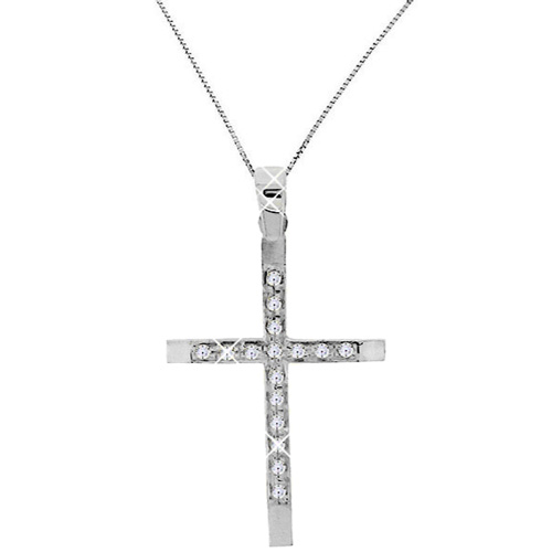 Λευκόχρυσος σταυρός Κ9 με αλυσίδα