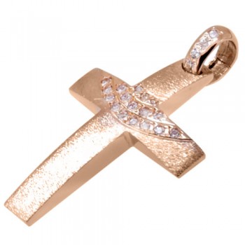 Ροζ χρυσός σταυρός βάπτισης Κ14 με αλυσίδα