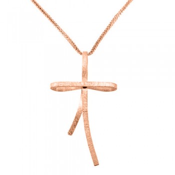 Χειροποίητος ροζ χρυσός σταυρός Κ14 με αλυσίδα