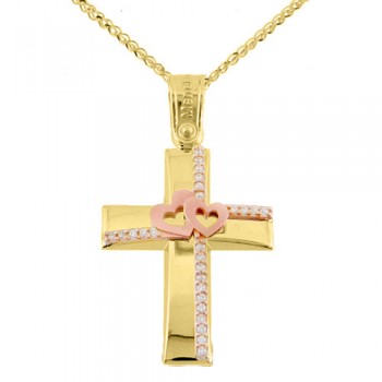 Χρυσός βαπτιστικός σταυρός Κ14 με αλυσίδα