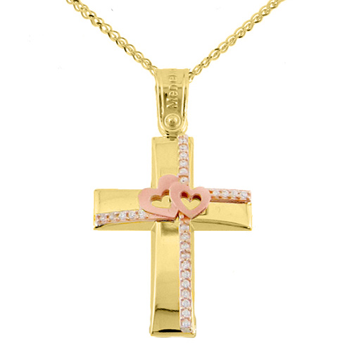 Χρυσός βαπτιστικός σταυρός Κ14 με αλυσίδα