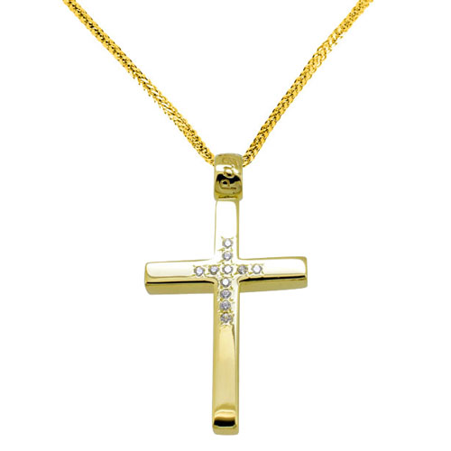 Χρυσός σταυρός βάπτισης αρραβώνα Κ14 με αλυσίδα