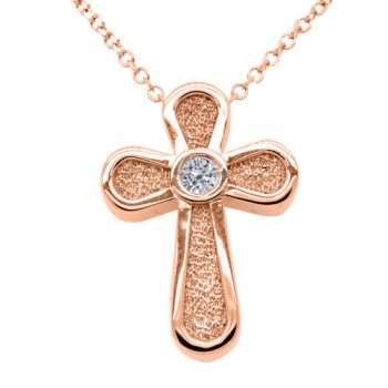 Μασίφ γυναικείος βαπτιστικός ροζ χρυσός σταυρός Κ14 με αλυσίδα