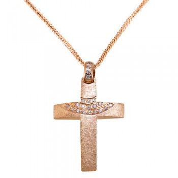 Ροζ χρυσός σταυρός βάπτισης Κ14 με αλυσίδα