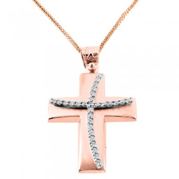 Βαπτιστικός σταυρός από ροζ χρυσό Κ14 με αλυσίδα