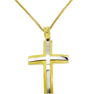 Χρυσός βαπτιστικός σταυρός Κ14 με αλυσίδα