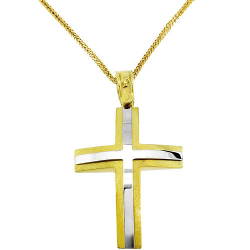 Χρυσός βαπτιστικός σταυρός Κ14 με αλυσίδα