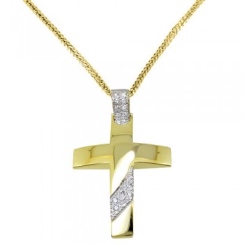 Χρυσός σταυρός βάπτισης αρραβώνα Κ14 με αλυσίδα