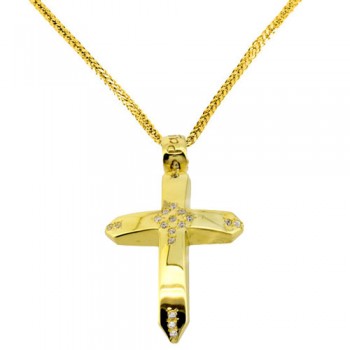 Χρυσός βαπτιστικός σταυρός Κ14 με αλυσίδα
