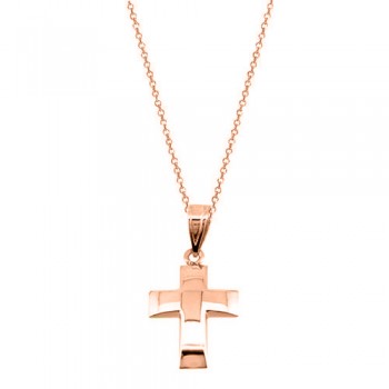 Ροζ χρυσό σταυρουδάκι με αλυσίδα Κ14