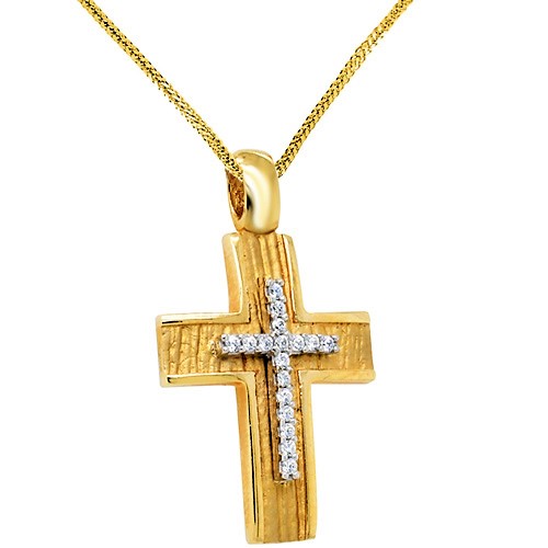 Χρυσός βαπτιστικός σταυρός Κ14 με αλυσίδα