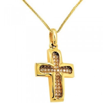 Χρυσός βαπτιστικός σταυρός Κ14 με αλυσίδα