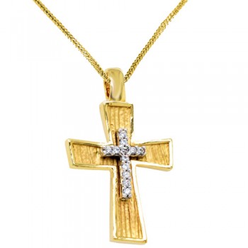 Χρυσός μασίφ βαπτιστικός σταυρός Κ14 με αλυσίδα