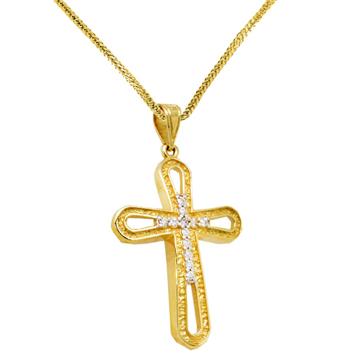 Χρυσός βαπτιστικός σταυρός Κ14 με αλυσίδα