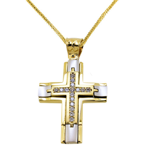 Χρυσός βαπτιστικός σταυρός Κ14 με αλυσίδα