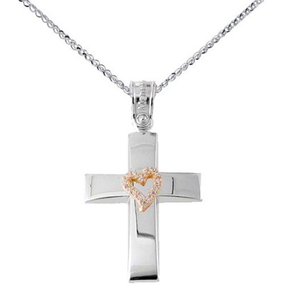 Λευκόχρυσος βαπτιστικός σταυρός Κ14 με αλυσίδα