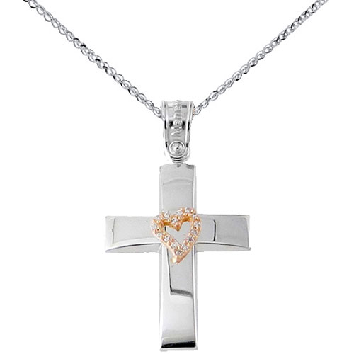Λευκόχρυσος βαπτιστικός σταυρός Κ14 με αλυσίδα