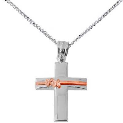 Λευκόχρυσος βαπτιστικός σταυρός Κ14 με αλυσίδα