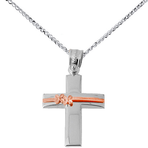 Λευκόχρυσος βαπτιστικός σταυρός Κ14 με αλυσίδα