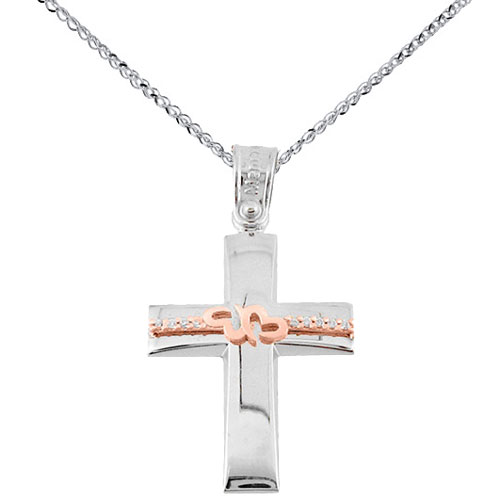 Λευκόχρυσος βαπτιστικός σταυρός Κ14 με αλυσίδα