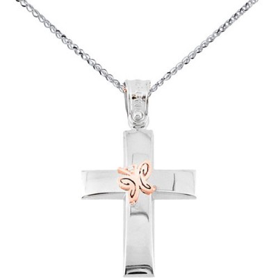 Λευκόχρυσος βαπτιστικός σταυρός Κ14 με αλυσίδα