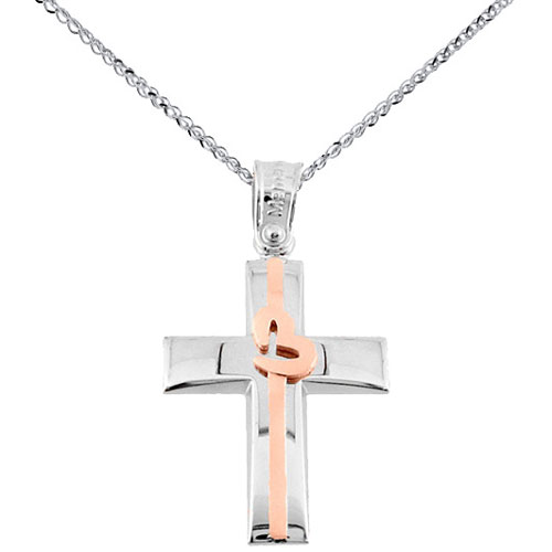 Λευκόχρυσος βαπτιστικός σταυρός Κ14 με αλυσίδα