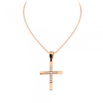 Ροζ χρυσό σταυρουδάκι Κ14 με αλυσίδα