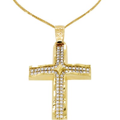 Χρυσός βαπτιστικός σταυρός Κ14 με αλυσίδα