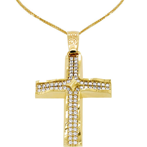 Χρυσός βαπτιστικός σταυρός Κ14 με αλυσίδα