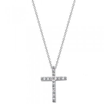 Λευκόχρυσος σταυρός Κ18 με διαμάντια και αλυσίδα