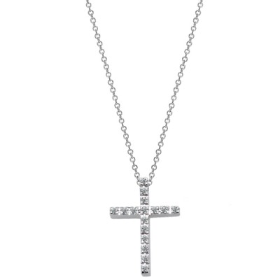 Λευκόχρυσος σταυρός Κ18 με διαμάντια και αλυσίδα