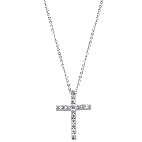 Λευκόχρυσος σταυρός Κ18 με διαμάντια και αλυσίδα