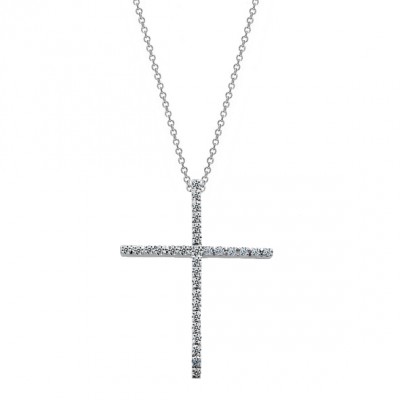 Λευκόχρυσος σταυρός Κ18 με διαμάντια και αλυσίδα