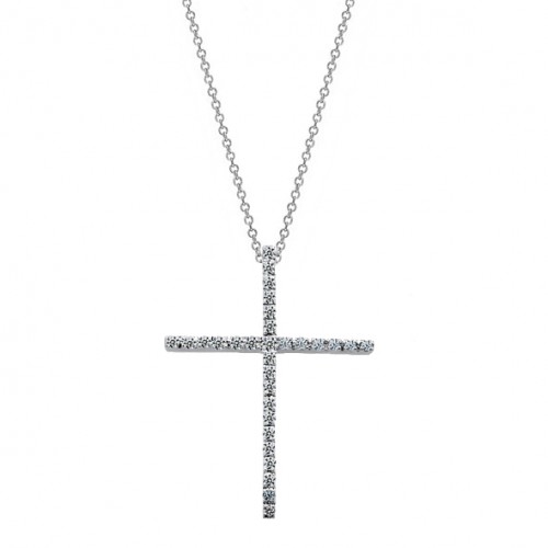 Λευκόχρυσος σταυρός Κ18 με διαμάντια και αλυσίδα