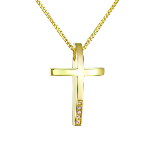 Χρυσός μασίφ σταυρός βάπτισης-αρραβώνα Κ14 με αλυσίδα
