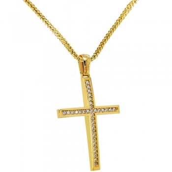 Χρυσός βαπτιστικός σταυρός Κ14 με αλυσίδα