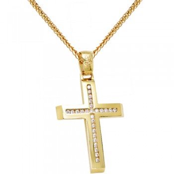 Χρυσός βαπτιστικός σταυρός Κ14 με αλυσίδα