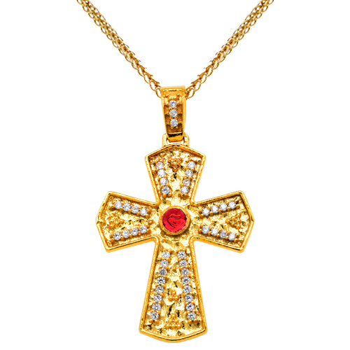 Χρυσός Βυζαντινός σταυρός Κ14 με αλυσίδα