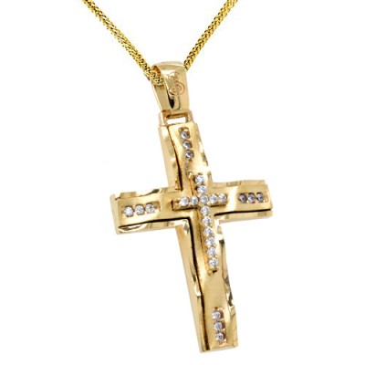 Χρυσός βαπτιστικός σταυρός Κ14 με αλυσίδα