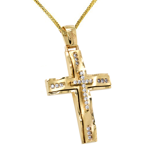 Χρυσός βαπτιστικός σταυρός Κ14 με αλυσίδα