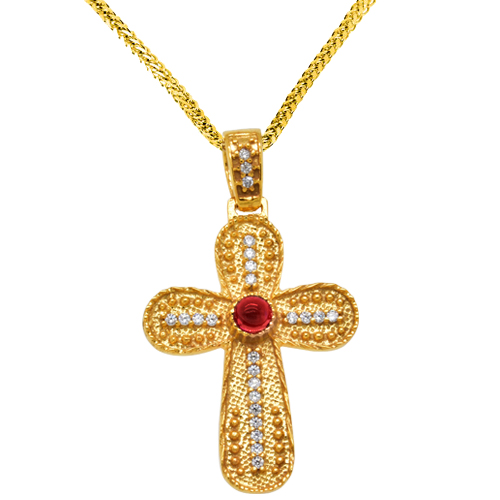 Χρυσός Βυζαντινός σταυρός Κ14 με αλυσίδα