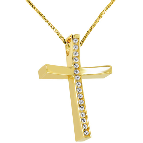 Χρυσός μασίφ γυναικείος βαπτιστικός σταυρός Κ14 με αλυσίδα
