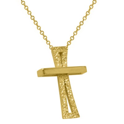Χρυσός γυναικείος βαπτιστικός σταυρός Κ14 με αλυσίδα