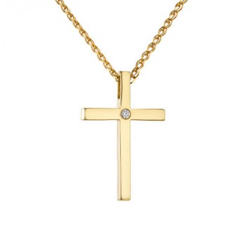 Χρυσός γυναικείος σταυρός Κ14 με αλυσίδα