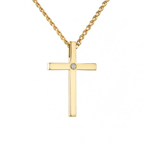 Χρυσός γυναικείος σταυρός Κ14 με αλυσίδα