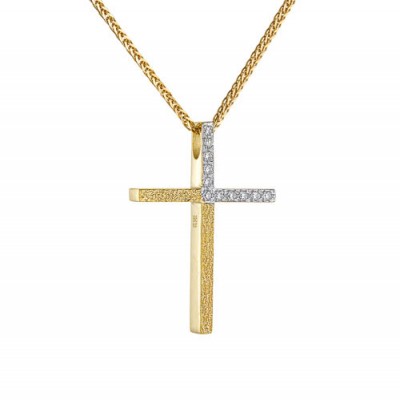 Χρυσός γυναικείος βαπτιστικός σταυρός Κ14 με αλυσίδα