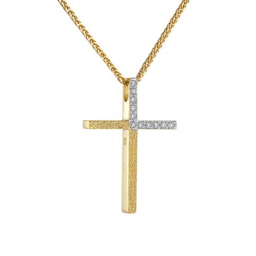 Χρυσός γυναικείος βαπτιστικός σταυρός Κ14 με αλυσίδα