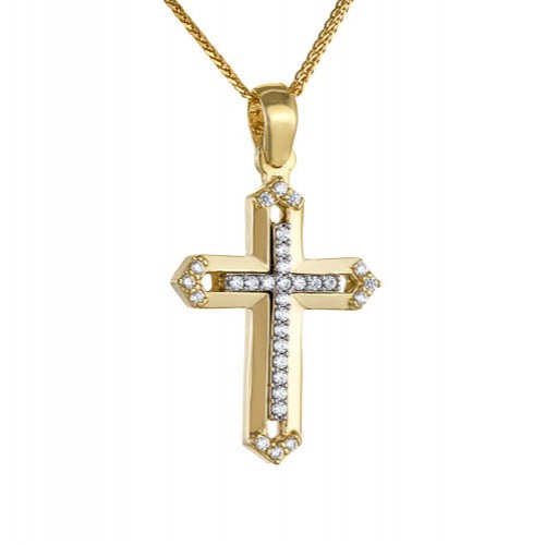 Χρυσός μασίφ γυναικείος βαπτιστικός σταυρός Κ14 με αλυσίδα