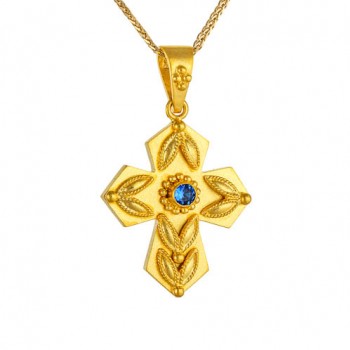 Χρυσός μασίφ Βυζαντινός σταυρός Κ14 με αλυσίδα